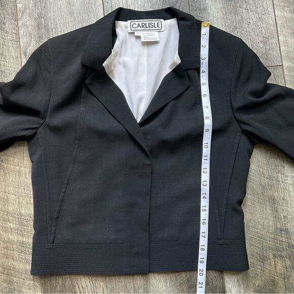 Carlisle Designer Black Wool and Silk Blazer Suit Jacket Size 2 - Picture 8 of 10